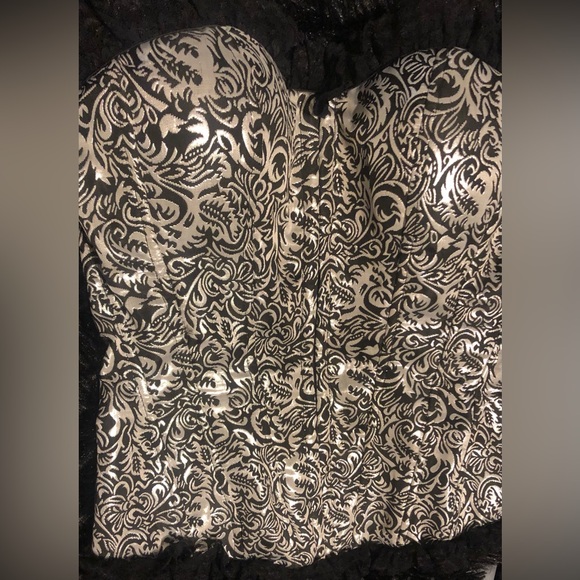 Vintage tapestry Corset with lace & boning by Shirley of Hollywood corset L GUC - Picture 9 of 11